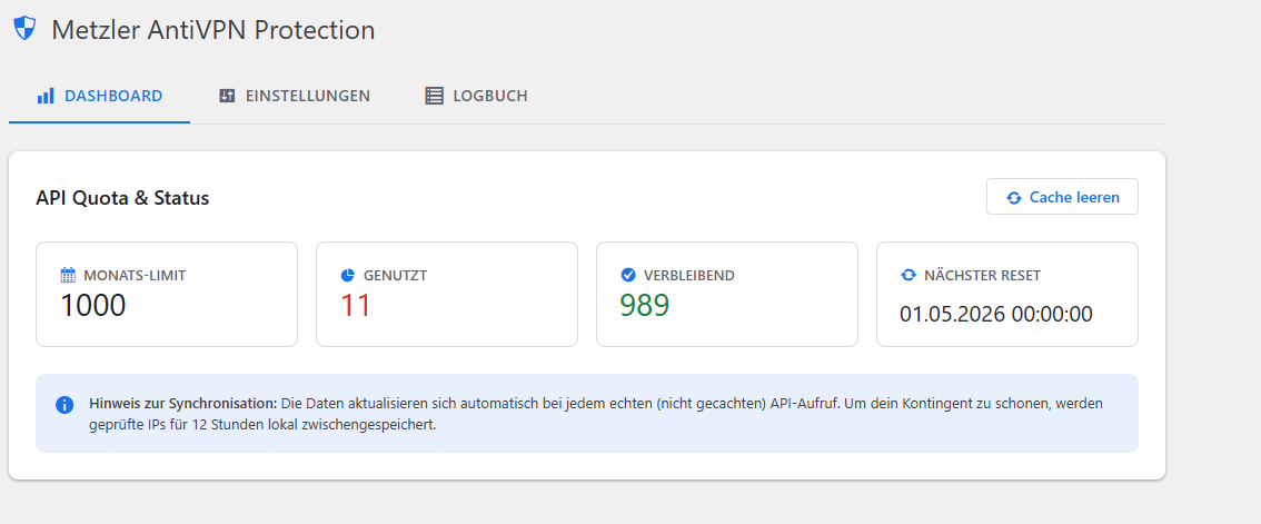 Metzler AntiVPN WordPress Dashboard