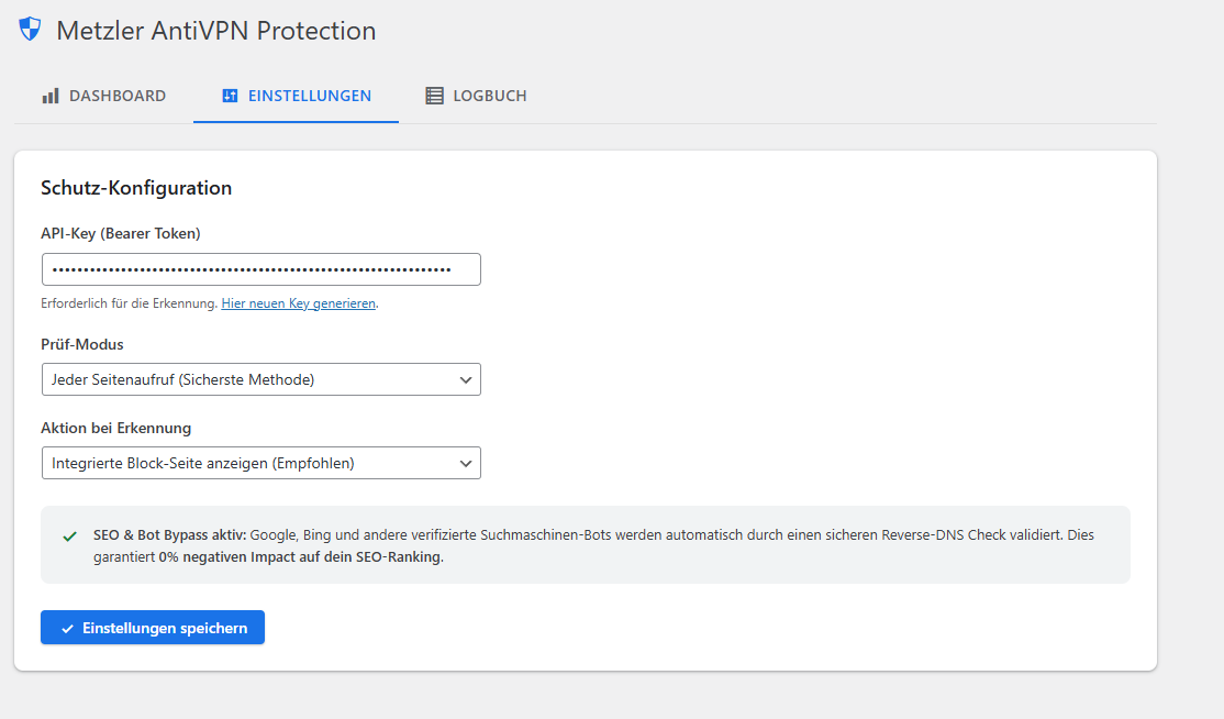 WordPress AntiVPN Einstellungen